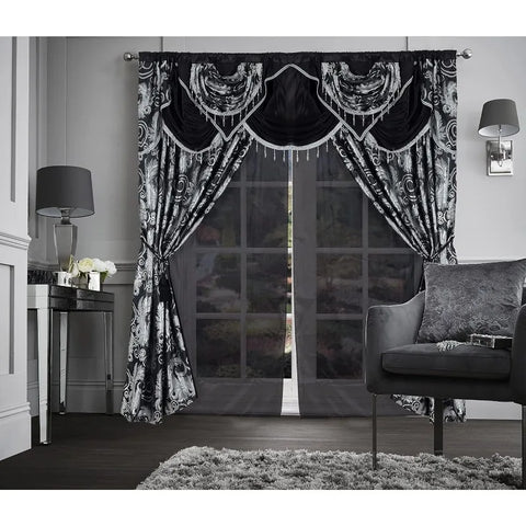 Jacquard Luxury Window 1 Panel Set Curtain with Attached Valance and Backing Bedroom