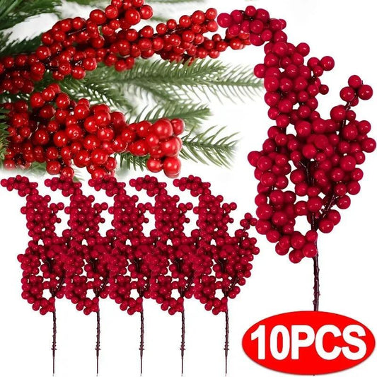 Artificial Red Berry Flowers Bouquet Fake Plant for Home Vase Decor Xmas Tree Ornaments New Year Party Christmas Decoration