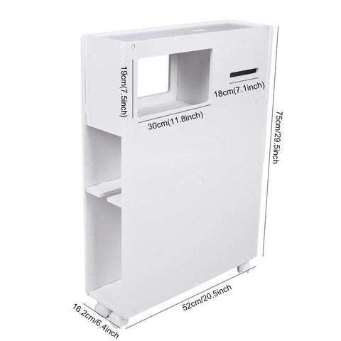 Slim Bathroom Cabinet Storage Organizer with Shelves Slide Out Drawer Free Standing Floor Side Toilet Cabinet White