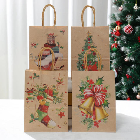 Christmas Santa Claus Snowflake Kraft Paper Handbag Marry Christmas Party Decor For Home 2024 Navidad Natal Noel New Year 2025