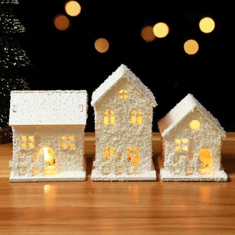 2024 Christmas Led Light Wooden House with Snowflake Luminous Cabin Christmas Decorations For Home Xmas Ornament New Year Gifts