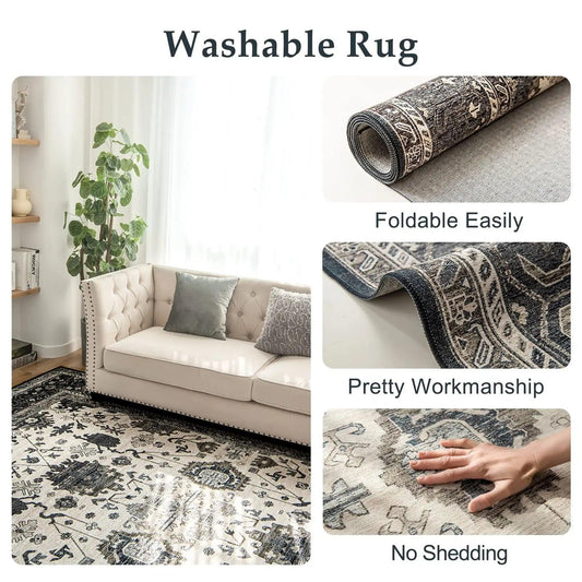 Orhopui  Washable Rug,Area Rug for Living Room Bedroom Rug Lightweight Rug Thin Vintage Rug Non-Slip Machine Washable Rug for Dining Room Home Kitchen