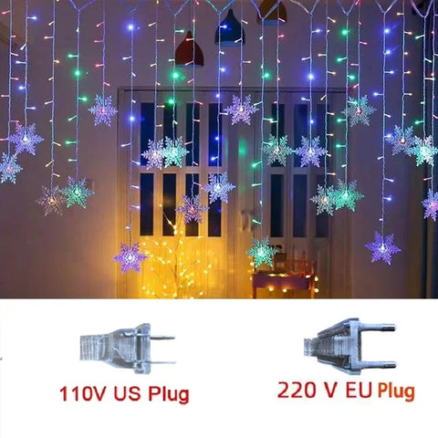 3.2M Christmas Snowflakes LED String Lights Flashing Fairy Curtain Lights Waterproof For Holiday Party Wedding Xmas Decoration