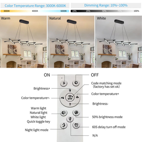 LED Chandelier Lamp Living Dining Room dimmable remote controlHanging Ceiling Light for Kitchen Island Dining Room Office 47inch