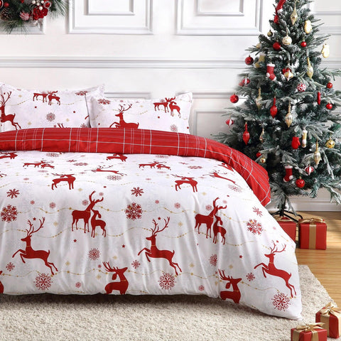 Christmas Duvet Cover Reversible Printed Comforter Cover Set Christmas Holiday Decorative Bedding Soft Microfiber Red Duvet 2Pil