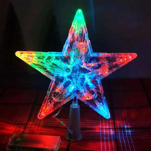 15CM LED Transparent Five-pointed Star Merry Christmas Tree Toppers Cristmas Decorations for Home Xmas Ornaments Navidad 2023