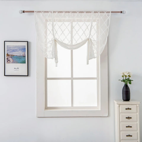 White Kitchen Curtain Cafe Tiers Linen Textured Semi Sheer Boho Farmhouse Short Curtains for Small Bathroom Basement Window