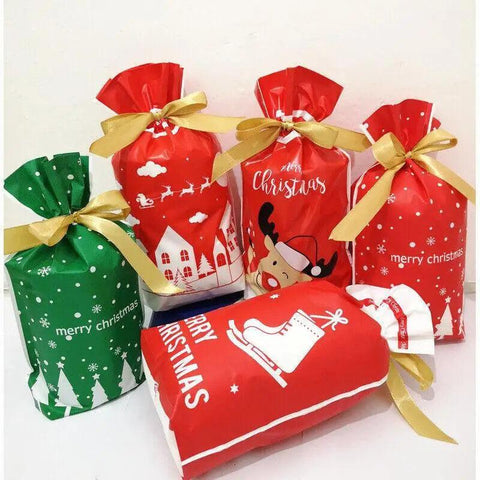 10Pcs Drawstring Christmas Gifts Bag Santa Claus New Year 2024 Large Candy Bag Cookie Packaging Bag Navidad Xmas Home Decoration