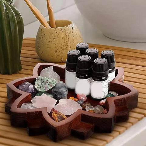 Wooden Crystal Storage Holder Crystal Stone Storage Tray Warm Texture Crystal Organizer Bowl For Keys Aromatherapy Oils Jewelry