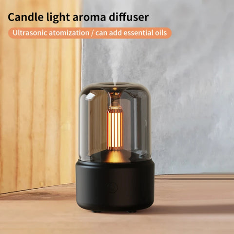 Ultra-Quiet Cool Mist Essential Oil Diffuser - Compact Portable Candle Light H2O Air Humidifier - Refreshing Mini USB Humidifier