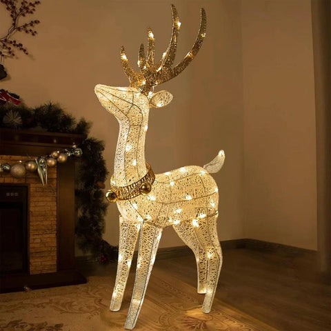 Christmas Reindeer Outdoor Decoration, 70 Warm White Lights Reindeer Yard Decoration 3D White Deer, 4-foot Outdoor Decoration