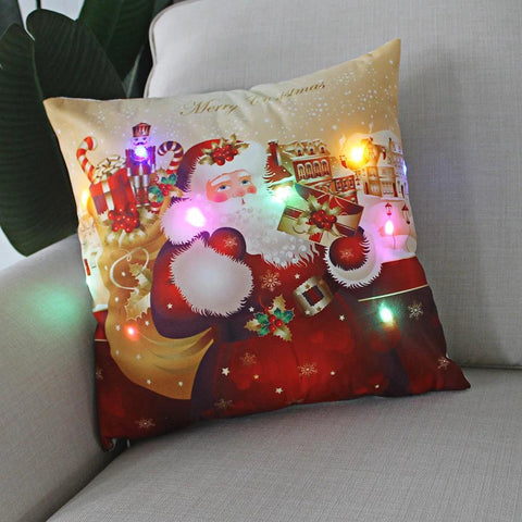 45cm LED Christmas Cushion Cover Glowing Pillowcase with Lights 2023 Christmas Decorations for Home Navidad New Year Xmas Decor