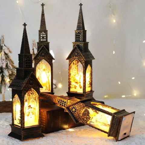 Christmas Decoration LED Electronics Wind Lantern Small Church Ornament Catholic Angel Jesus Holy Family Home Room Shelf Garnish