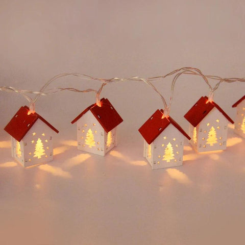 Christmas Wooden House LED String Light Xmas Tree Hanging Ornament 2024 Christmas Decoration For Home Kids New Year Gift Navidad