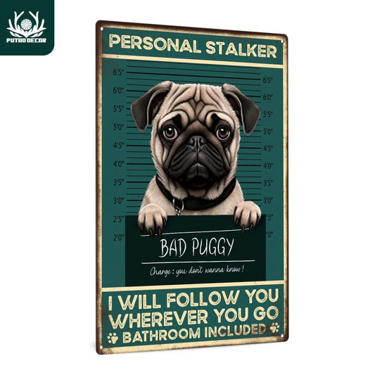 Putuo Decor 1pc Pug Dog Vintage Metal Tin Sign, Home Bathroom Washroom Retro Wall Art Decor, 7.8 X 11.8 Inches Gift