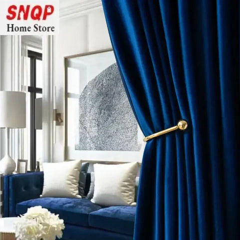 Fashion Royal Blue Velvet Curtains for Living Room Luxury Blackout Bedroom European Window Kitchen Elegant Solid Color Tulle