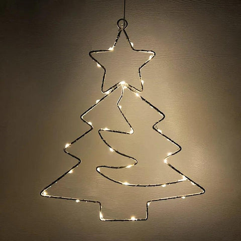 Xmas Tree Iron Frame LED Light String Window Hanging Ornament 2024 Christmas Decoration For Home 2025 New Year Party Gift Supply