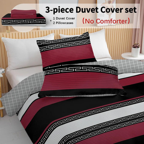 3pc Red Black and White Stripe Design Bedding Set Quilt Cover with Zipper Closure 1 Duvet Cover and 2 Pillowcases