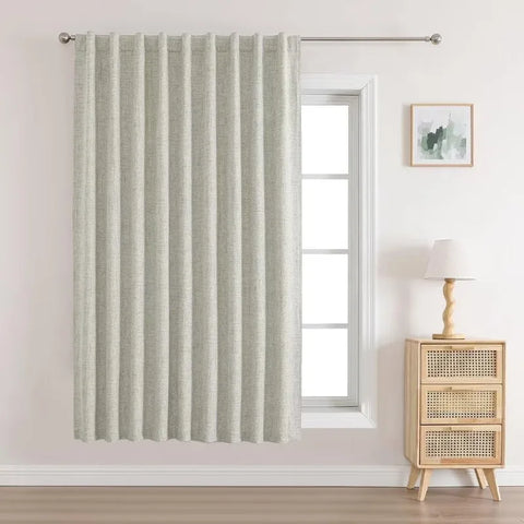 Blackout Linen Curtains Long 100% Blackout Drapes 95 inch Length 2 Panels Set