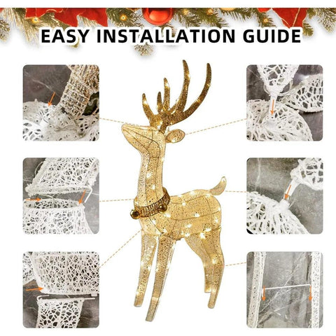 Christmas Reindeer Outdoor Decoration, 70 Warm White Lights Reindeer Yard Decoration 3D White Deer, 4-foot Outdoor Decoration