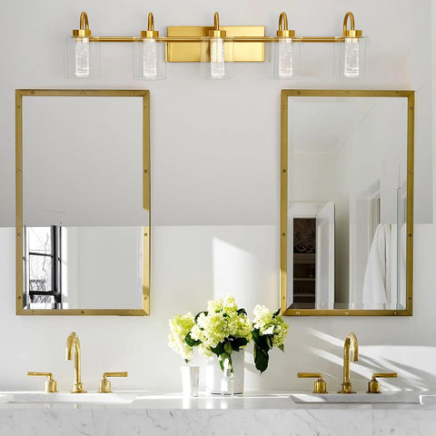 Brushed Gold Vanity Lights, Bathroom Light Fixtures Crystal Bubble Glass Dimmable 3 Color Temperatures Modern Wall Sconce