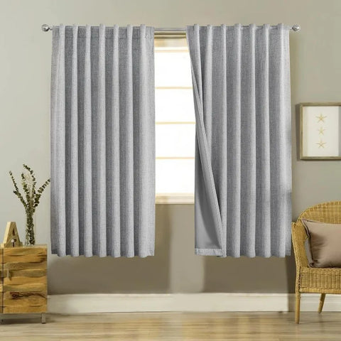 Blackout Linen Curtains Long 100% Blackout Drapes 95 inch Length 2 Panels Set