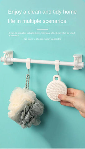 360° Rotatable Retractable Pole Fixator for Non-drilling Strong Adhesive Hooks Towel Rod Shower Curtain Rod Bracket