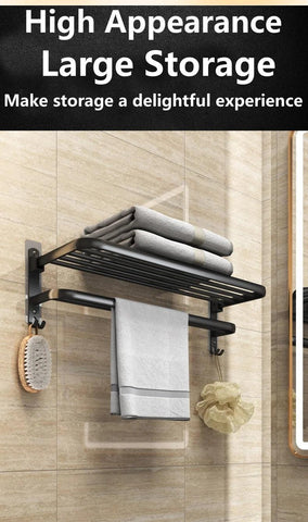 Wall-Mounted Bathroom Black Storage Rack Foldable Hook Towel Rack Bathroom Storage Belongs To Bathroom Facilities