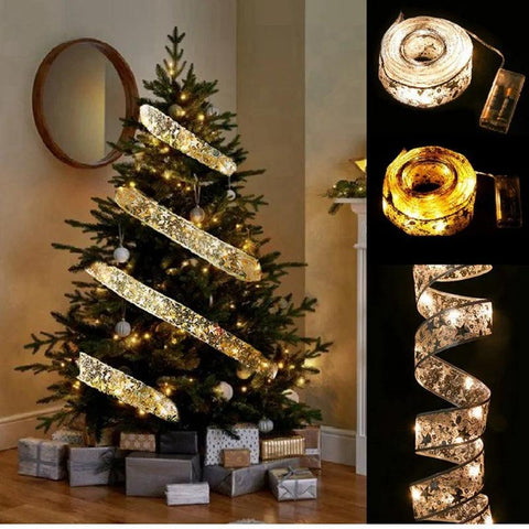 Ribbon Fairy Light Christmas Decorations Christmas Tree Ornaments For Home 2024 Xmas String Bows Navidad Natal New Year 2025