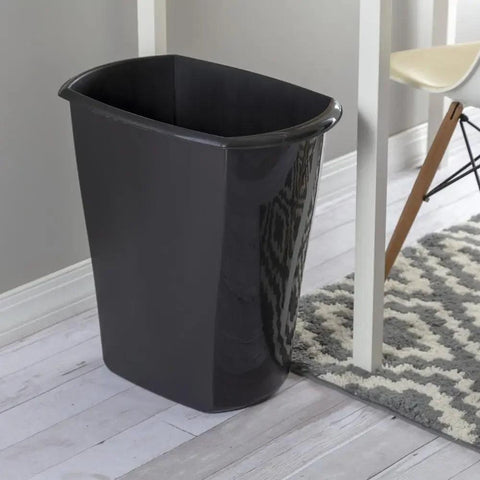 Rectangular 10 Gallon Black Wastebasket Plastic Kitchen Trash Can Stylish Contemporary Design Easy-to-Clean Surface Comfortable