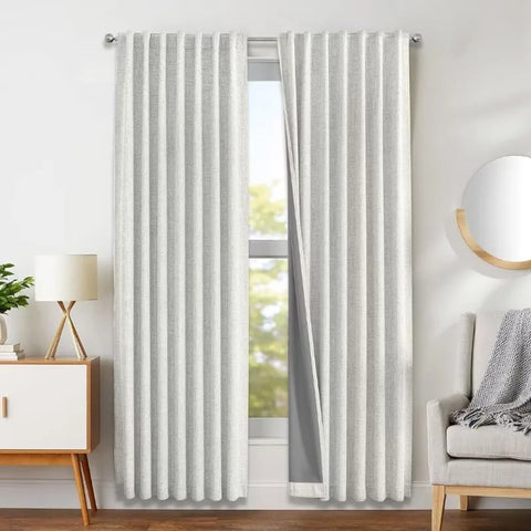 Blackout Linen Curtains Long 100% Blackout Drapes 95 inch Length 2 Panels Set