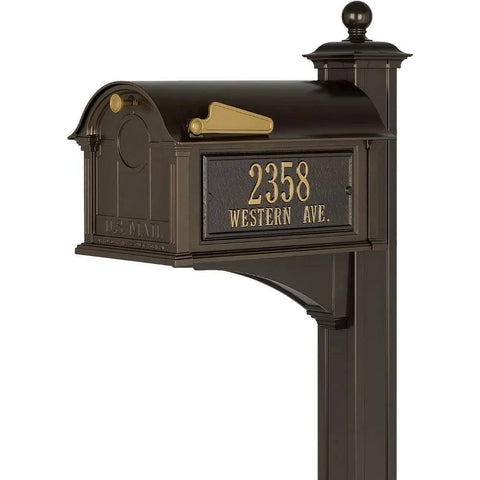 Custom Extra Large Mailbox - Balmoral Model with Address Plaques and Side Mount Post Package, Sand Cast Aluminum, Bron