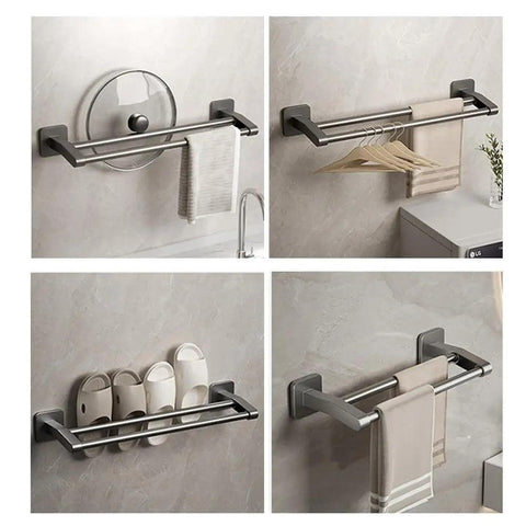 Black space aluminum Bathroom Double Towel Shelf Rack Holder Bath Towel Hanger Bar Towel Rail Bathroom Accessories