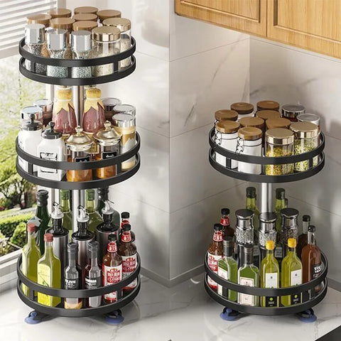 360°Rotation Spice Rack Organizer Jar Non-Skid Carbon Steel Storage Tray For Seasonings And Spices Cans For Kitchen Accessories