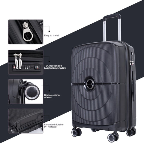 Travelhouse Expandable Hardshell Suitcase Double Spinner Wheels PP Luggage Sets Suitcase with TSA Lock,3-Piece Set (20/24/28）