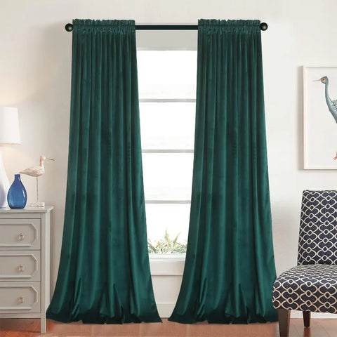 Velvet Curtains 2 Panels Set, Block Light Thermal Insulated Velour Rod Pocket Drapes for Bedroom and Living Room