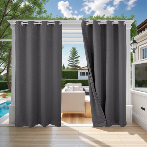 2pcs Outdoor Curtains Waterproof Windproof Patio Curtains Embossed Pattern Thermal Insulated Blackout Privacy Curtains for Porch