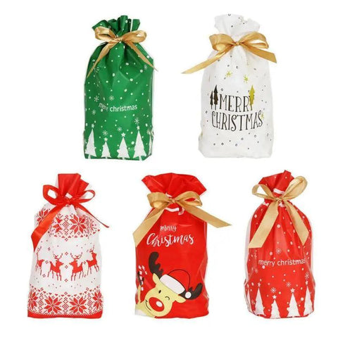 10Pcs Drawstring Christmas Gifts Bag Santa Claus New Year 2024 Large Candy Bag Cookie Packaging Bag Navidad Xmas Home Decoration