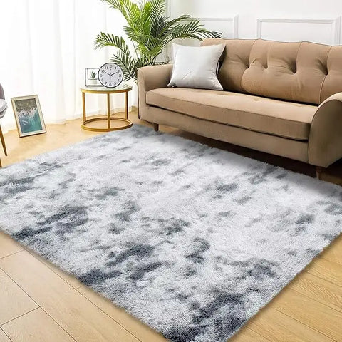 Soft Shag Area Rugs Indoor Modern Carpets Plush Fluffy Room Carpets Non Slip Furry Rugs Home Decor Tie-Dyed Light Grey 6'*9'