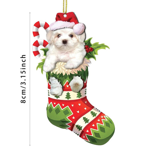 Christmas Tree Pendant Cute Stocking Dog Cat Animal Drop Ornament New Year Festive Party Supplies Room Decoration Xmas Gift