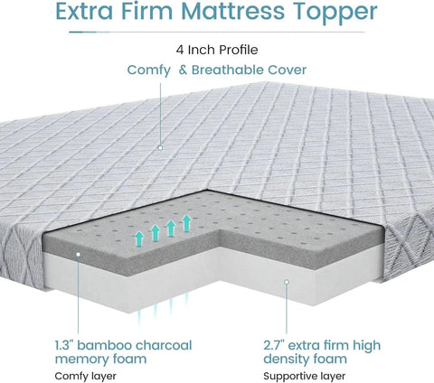 4-Inch Firm Mattress Topper King Size Firm to Extra Firm Memory Foam Bed Topper - Relieve Back Pain High Density Foam Mattress