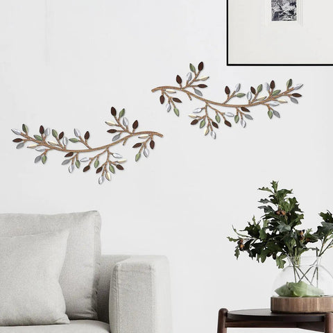 2Pcs Metal Tree Leaf Wall Decor Vine Olive Branch Leaf Wall Art Artistic Wall Hanging Sign Wall Sculpture Sturdy Home Decoration