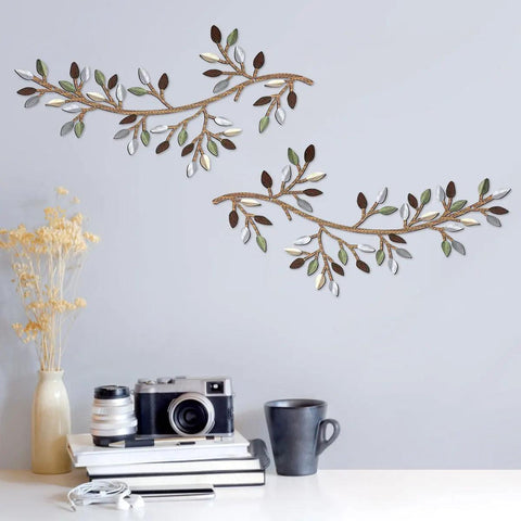 2Pcs Metal Tree Leaf Wall Decor Vine Olive Branch Leaf Wall Art Artistic Wall Hanging Sign Wall Sculpture Sturdy Home Decoration