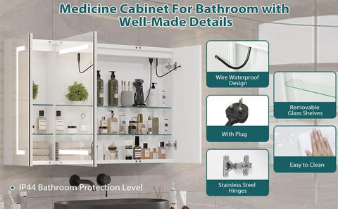 Medicine Cabinets with Mirrors and Led Lights 39.4''x23.6'' Wall Bathroom Mirror with Storage and Charging Station Wall Mounted