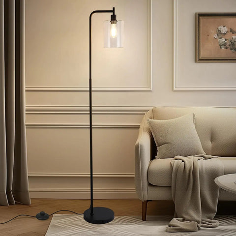 Industrial Floor Lamp Dimmable Modern Floor Lamp With Transparent Glass Shade ,Remote Control And Foot Switch, 6w Spotlight