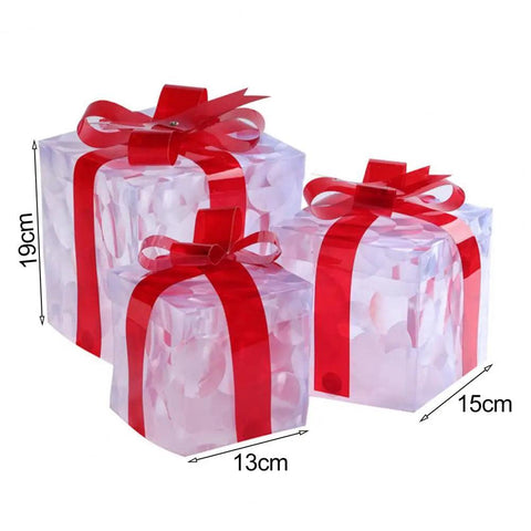 LED Lighted Christmas Gift Boxes Reusable Light Up Cube Present Box with Bow Top Xmas Festive Atmosphere Decor