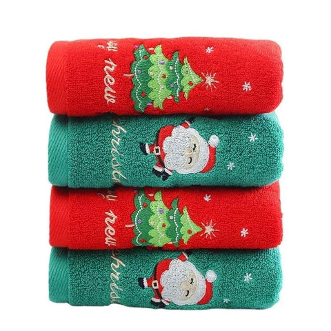 Christmas Children Towel Red New Year Gift Embroidery Absorbent Dry Hair Towel Home Face Towel Bathroom Coral Fleece Washcloth