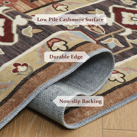 Orhopui Washable Rug Brown Area Rug,,for Living Room Bedroom Office Low Pile Vintage Rug Stain Resistant Machine Washable Rug