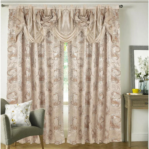 Jacquard Luxury Window 1 Panel Set Curtain with Attached Valance and Backing Bedroom