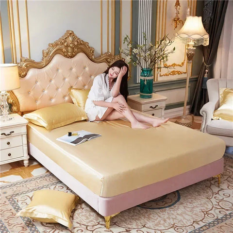 High-End Rayon Satin Fitted Sheet Silky Solid Color Bed Sheet Elastic Band Sheets Smooth Bedsheet Mattress Cover 140x200 160x200